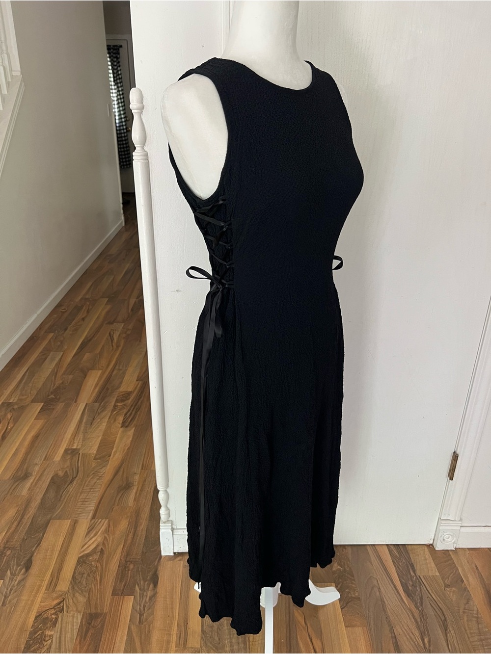 Vintage Black Whimsygoth Dark Academia Sleeveless Dress Corset Sides, 8, EUC